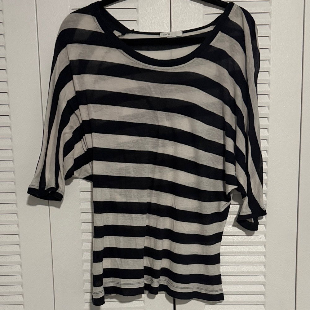 Striped Oversized Scoop Neck Top - Black & White